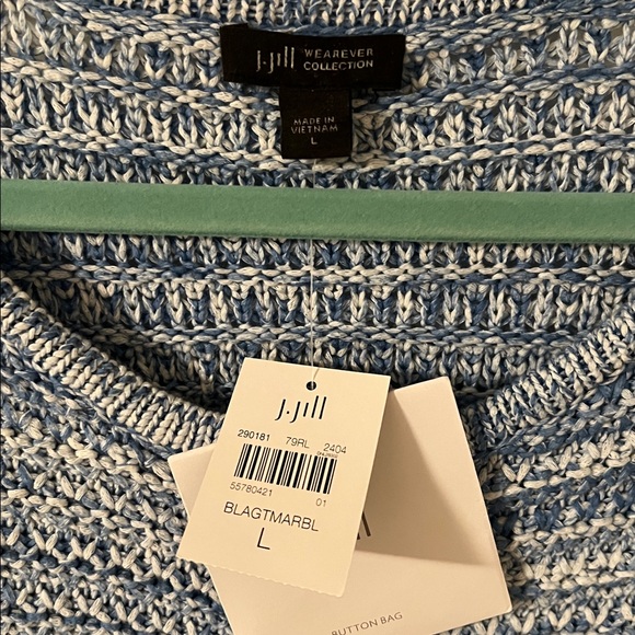 J. Jill Wearever Spray-Dyed Cardigan Sweater Large Blue Cotton Ribbed Knit NWT - Picture 3 of 7